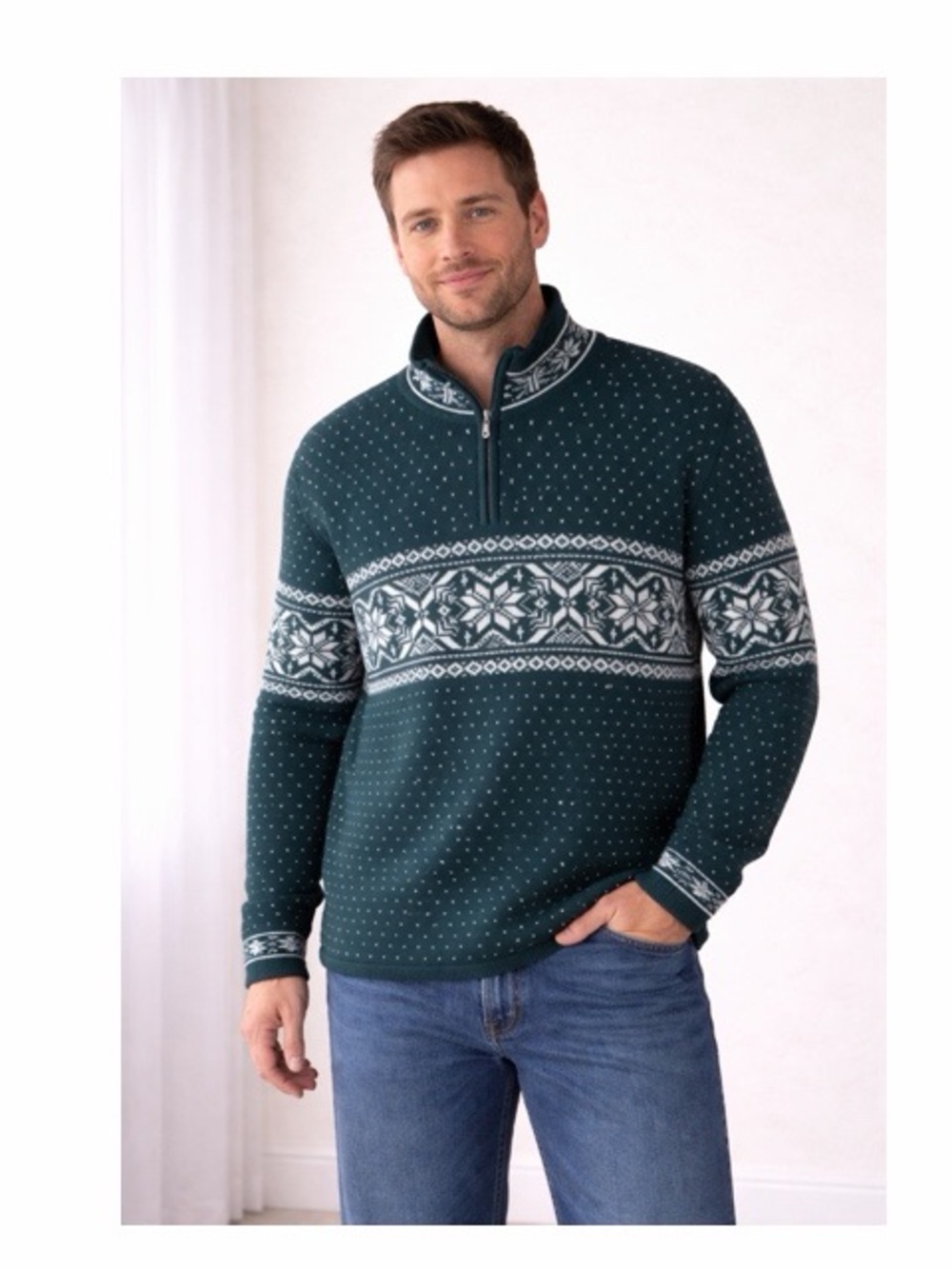 Lands’ End Vintage Men’s Nordic Snowflake‎ 1/4 Zip Sweater